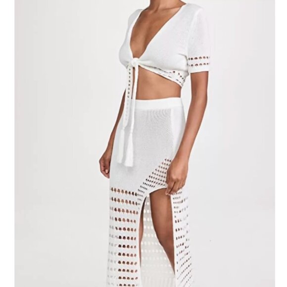 Devon Windsor Nikki Set Top Skirt Matching Coord Set White Crochet Two Piece XS - Picture 2 of 8